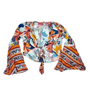 Maaji Floral Print Colorful Bell Sleeve Boho Beachy Swimsuit Cover-Up Women’s